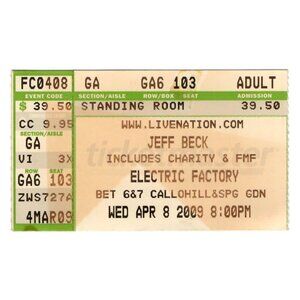 Jeff Beck Electric Factory 2009 Standing Room Ticket Stub Collectible